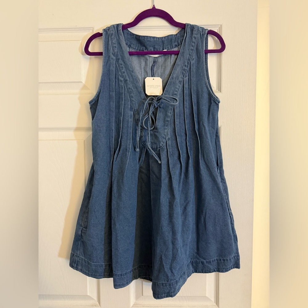 Altar'd State Blue Denim Lace-Up Tunic